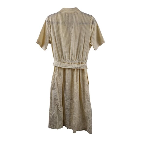 1980s Vintage Yellow Cotton Striped Seersucker Day Dress Size Small - Picture 2 of 7
